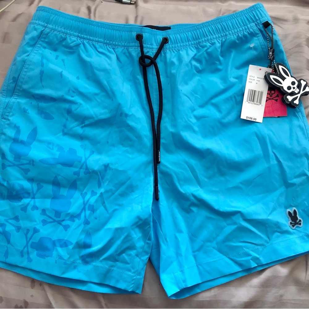 Psycho Bunny Swim Trunks with Water Changing Material- Blue Medium
